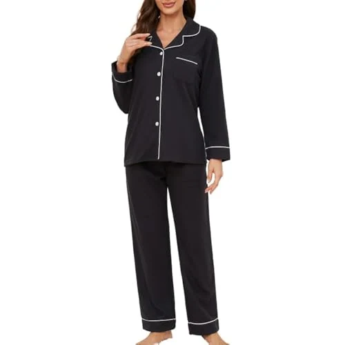 Women's Flannel Pajama Set, Black