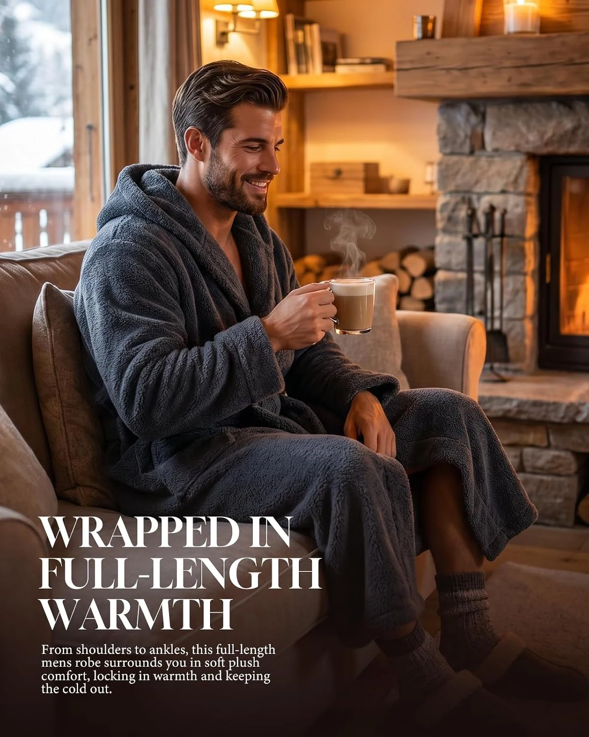 Men's Fleece Hooded Robe II, Dark Grey