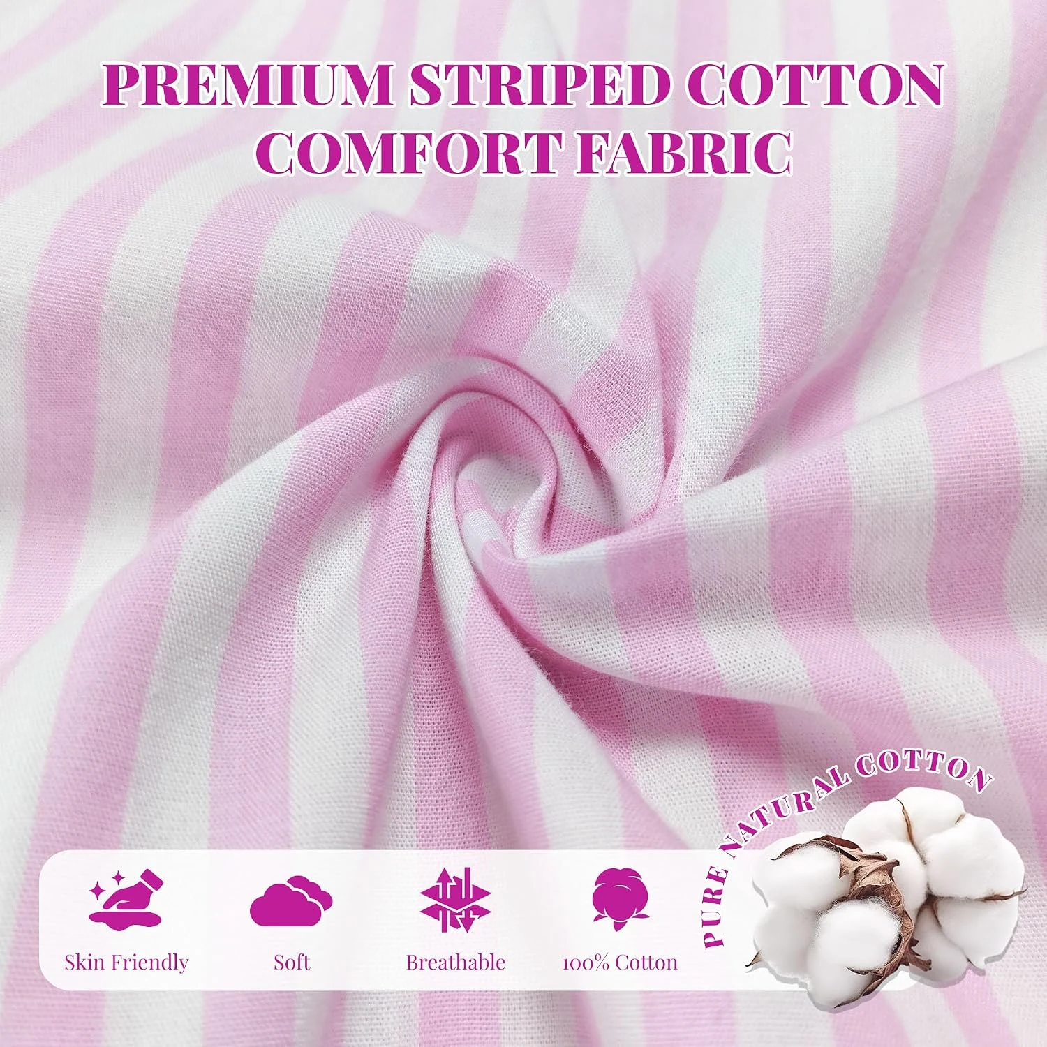 Women's Cotton Pajama Pants II, Pink White Stripe Blue White Stripe