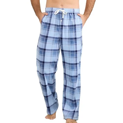 Men's Fleece Lounge Pants VII, Blue Grey Plaid