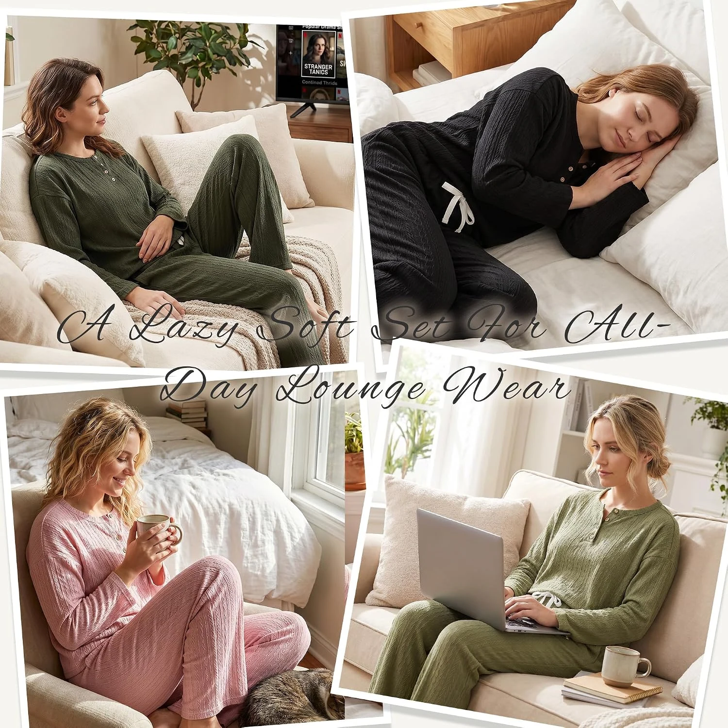 Women's Knit Pajama Set, Army Green