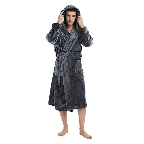 Men's Fleece Hooded Robe X, Grey