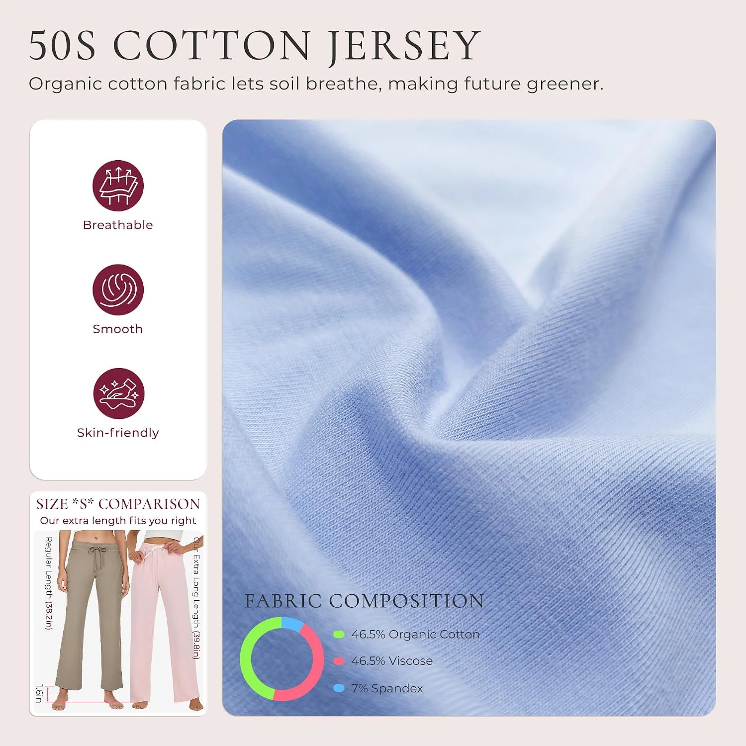Women's Cotton Pajama Pants IV, Light Blue