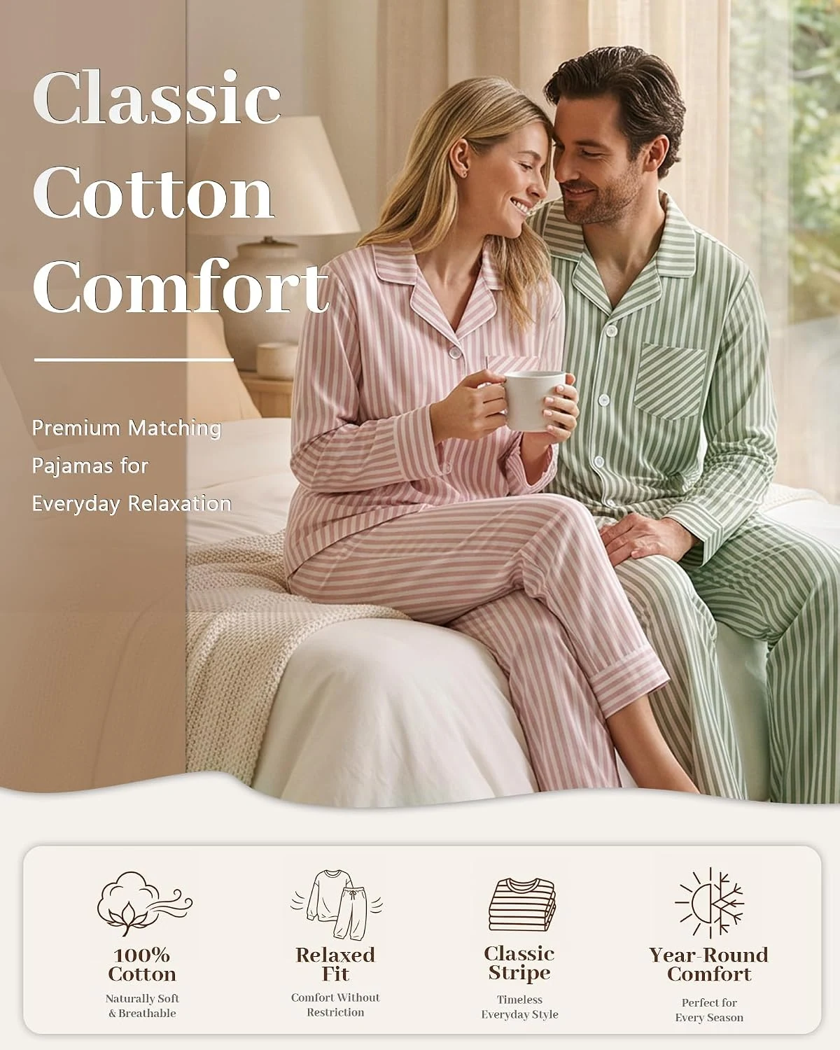 Men's Cotton Pajama Set IV, Black Green