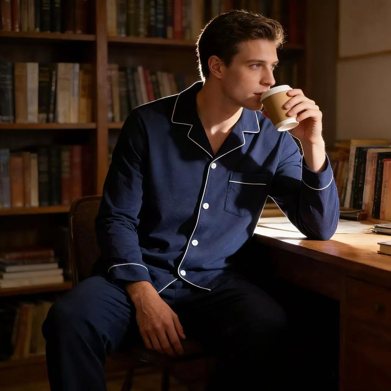 Men's Cotton Pajama Set, Navy