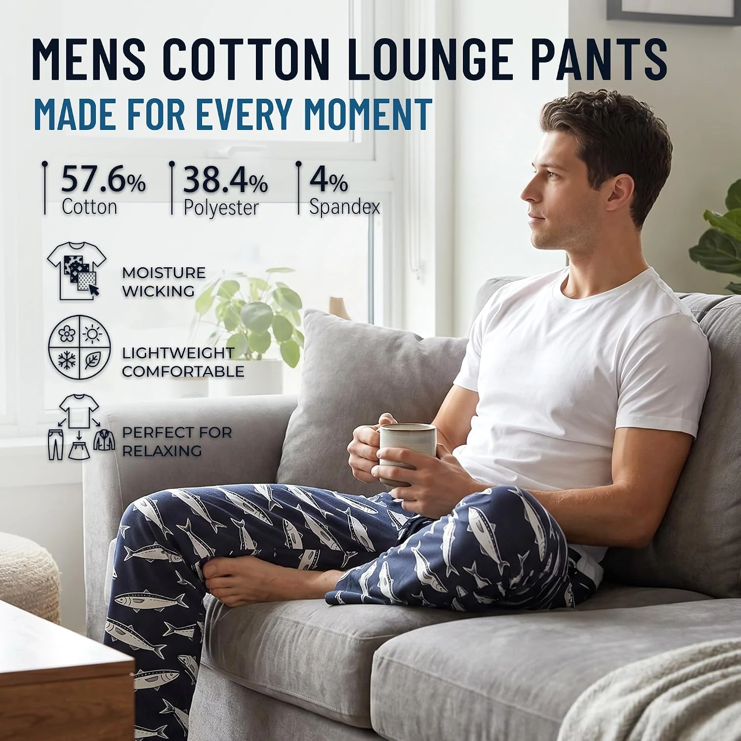Men's Cotton Pajama Pants IV, Dinosaur Group