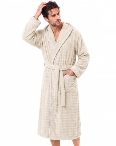 Men's Fleece Hooded Robe IV, Original White