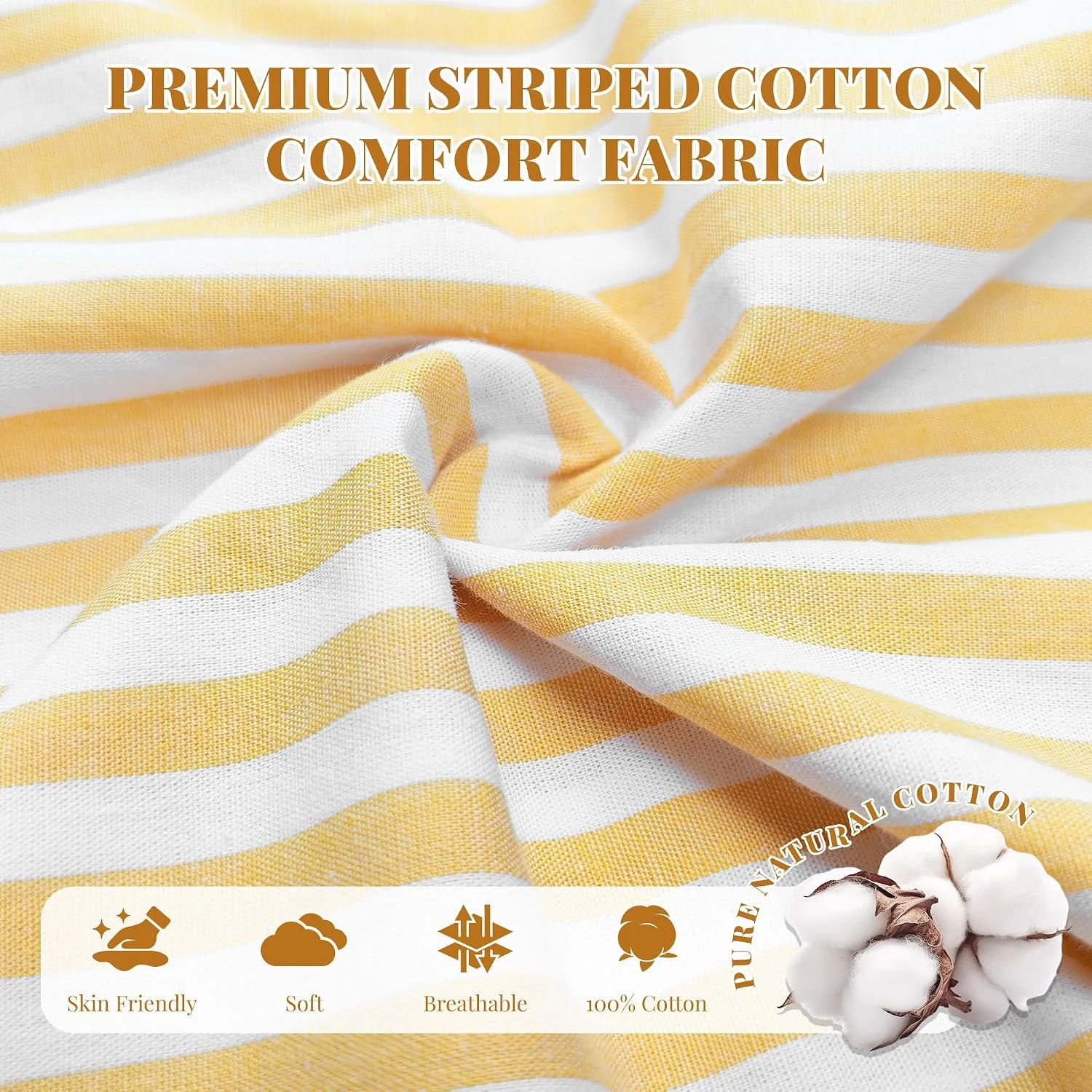 Women's Cotton Pajama Pants II, Yellow White Stripe