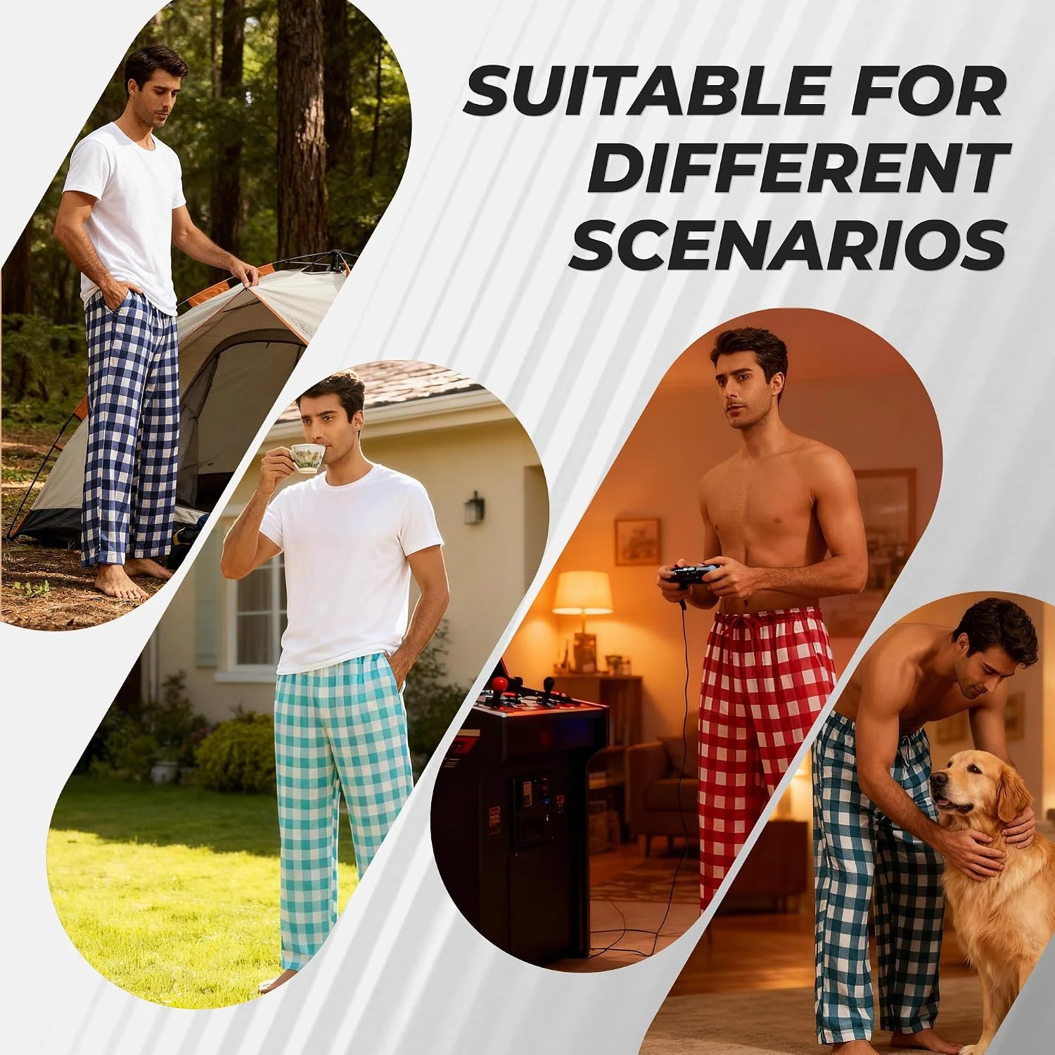Men's Plaid Pajama Pants, Black White Plaid