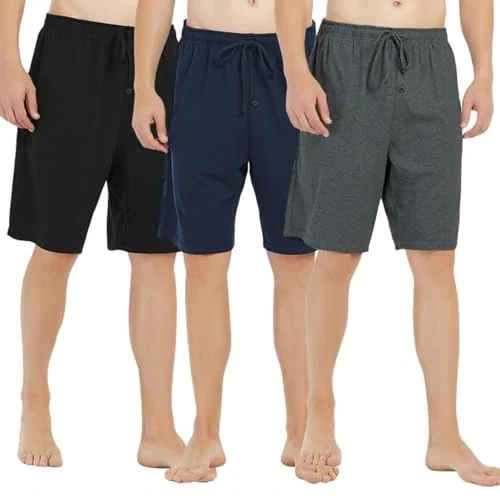 Men's Cotton Lounge Shorts III, Black / Navy / Dark Grey Melange.