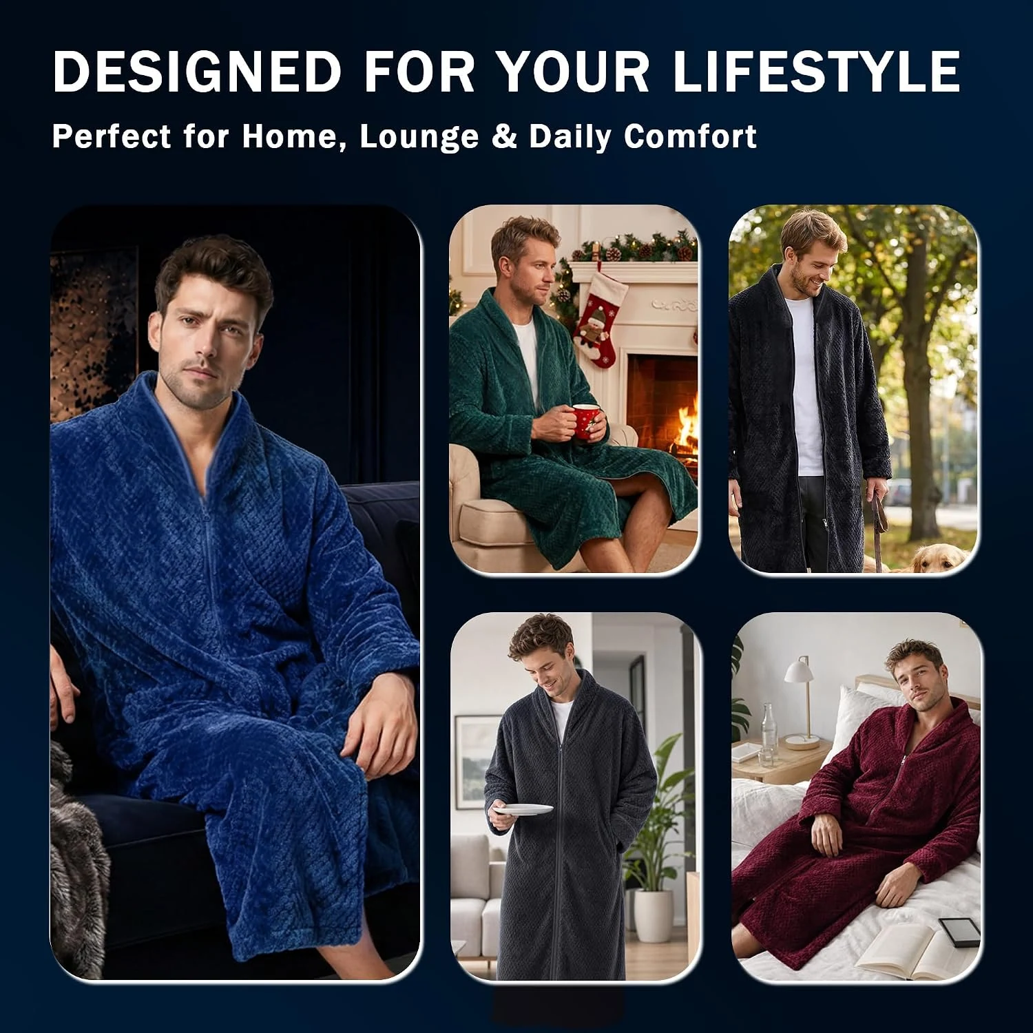 Men's Fleece Robe, Dark Green