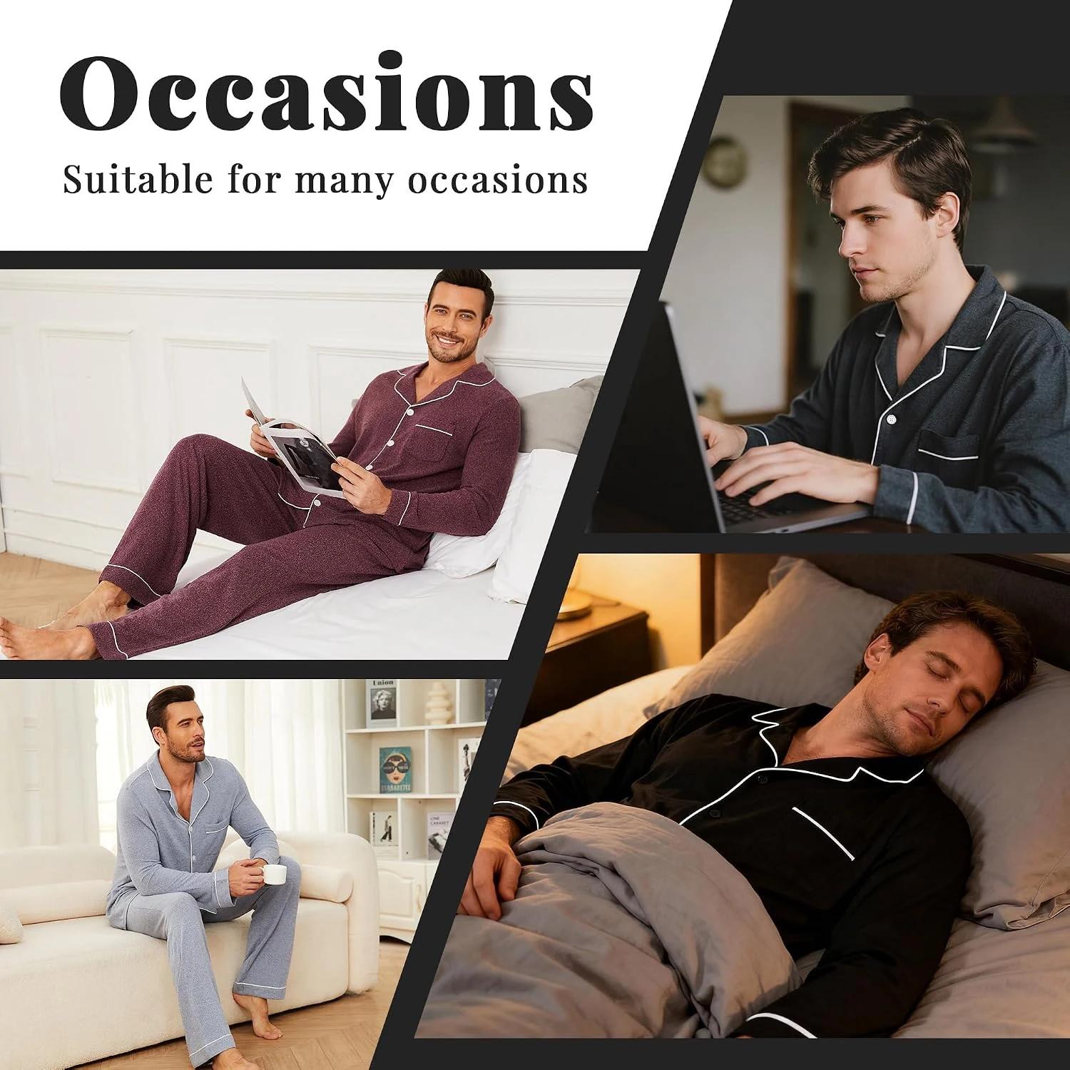 Men's Long-Sleeve Pajama Set, Light Green Melange.