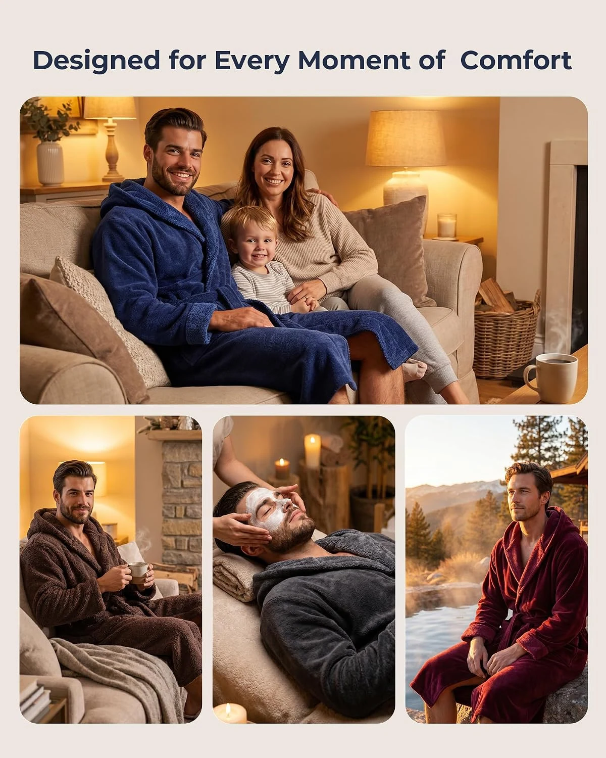 Men's Fleece Hooded Robe VII, Dark Grey